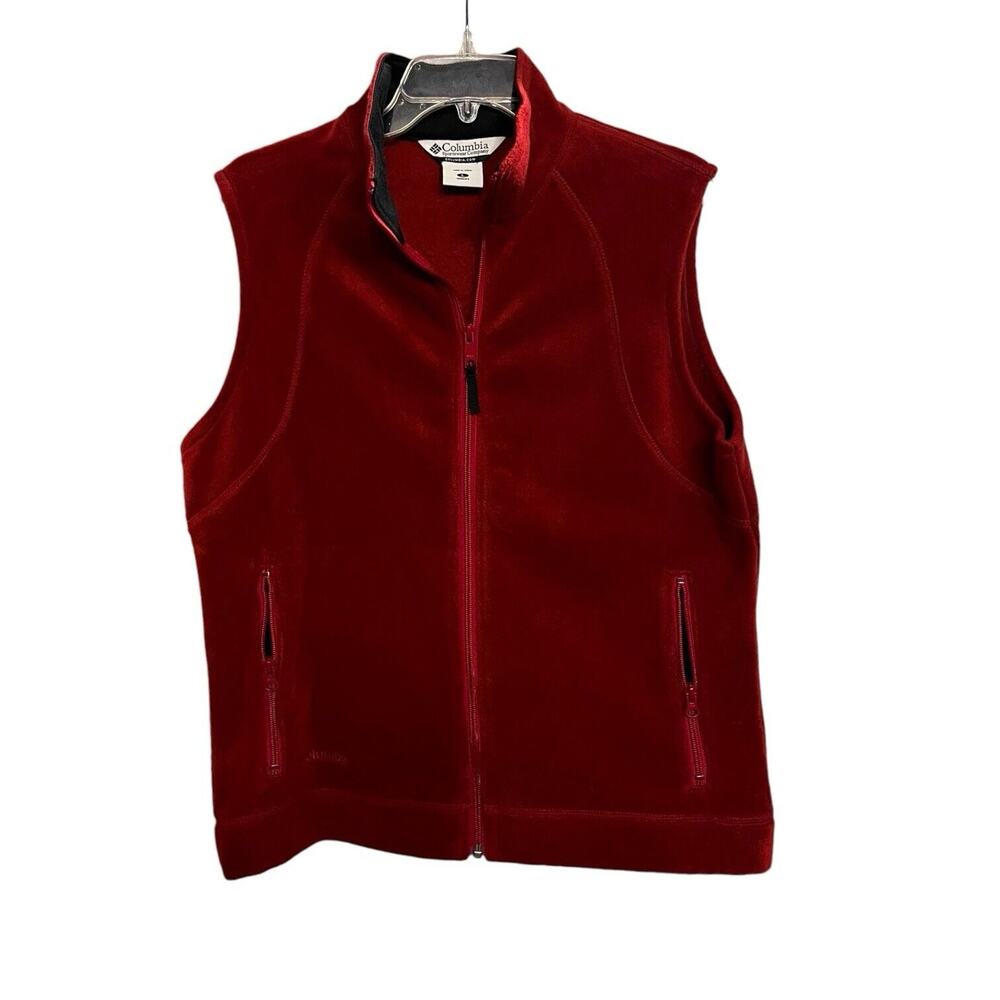 Columbia Womens Fleece Vest Cranberry Red‎ Pockets Logo Size Small EUC